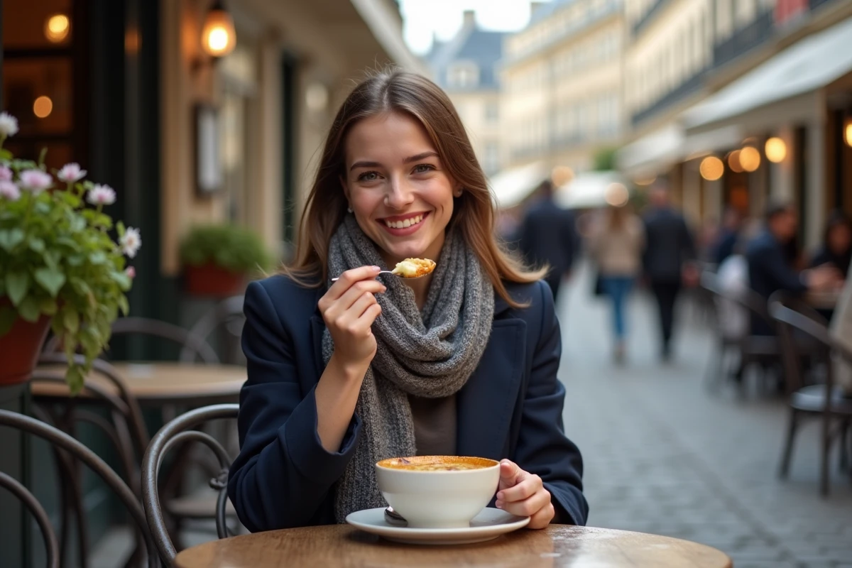 Jeune femme dégustant une soupe à l