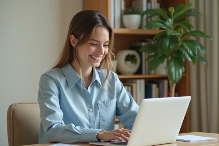 Jeune femme travaillant sur son ordinateur à la maison