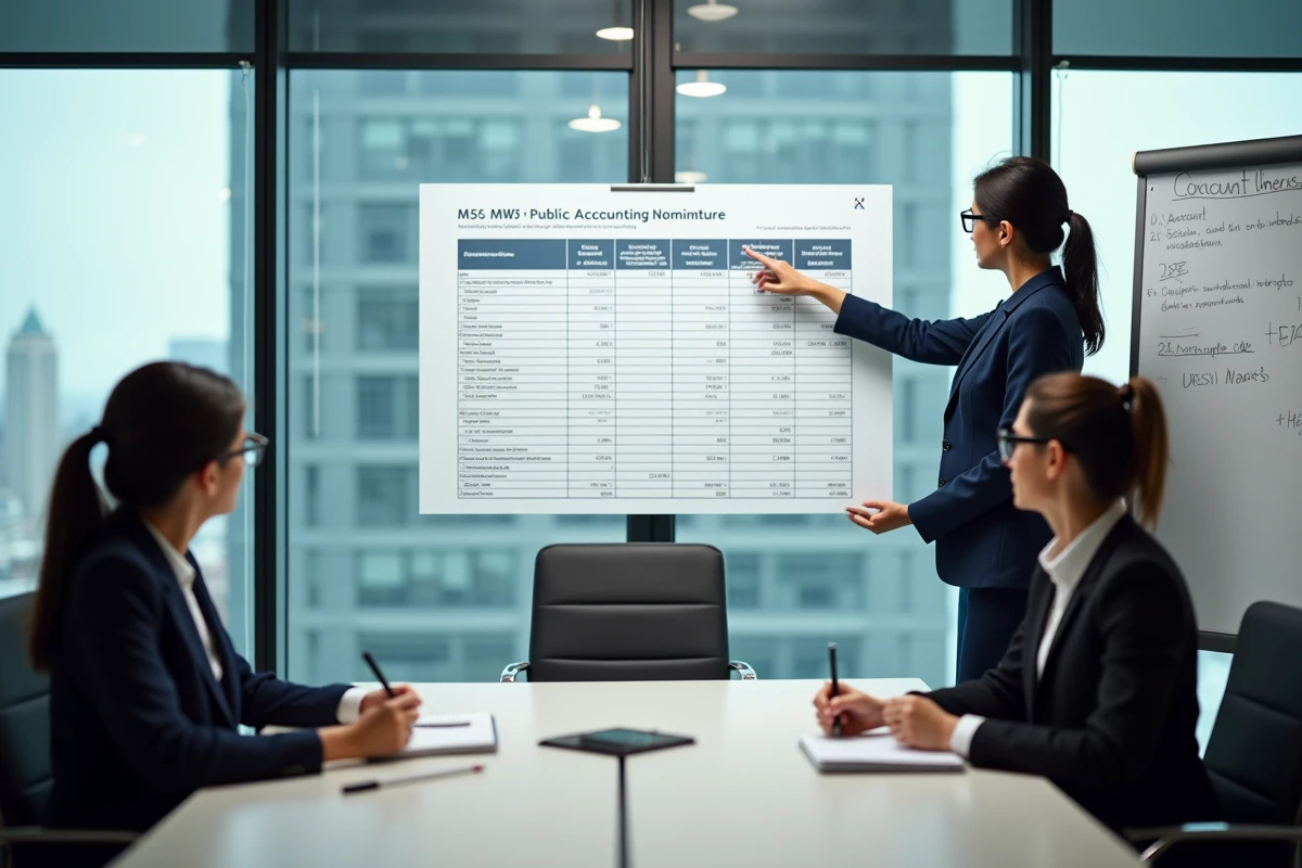 Formatrice expliquant le fonctionnement du compte M57 lors d'une réunion de formation en comptabilité publique
