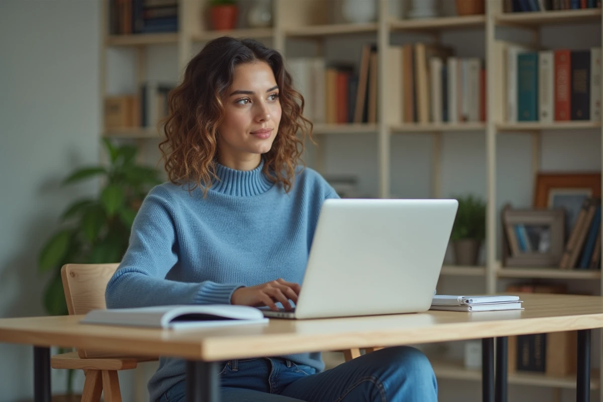 Jeune femme au bureau utilisant un ordinateur portable
